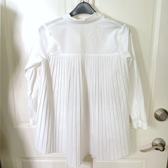 Zara White Cotton Back Pleated Long Sleeves Top - Picture 6 of 6